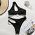 Peachtan Solid black bikini set 2020 One shoulder swimwear women Hollow out swimsuit women High cut bathing suit Summer bathers